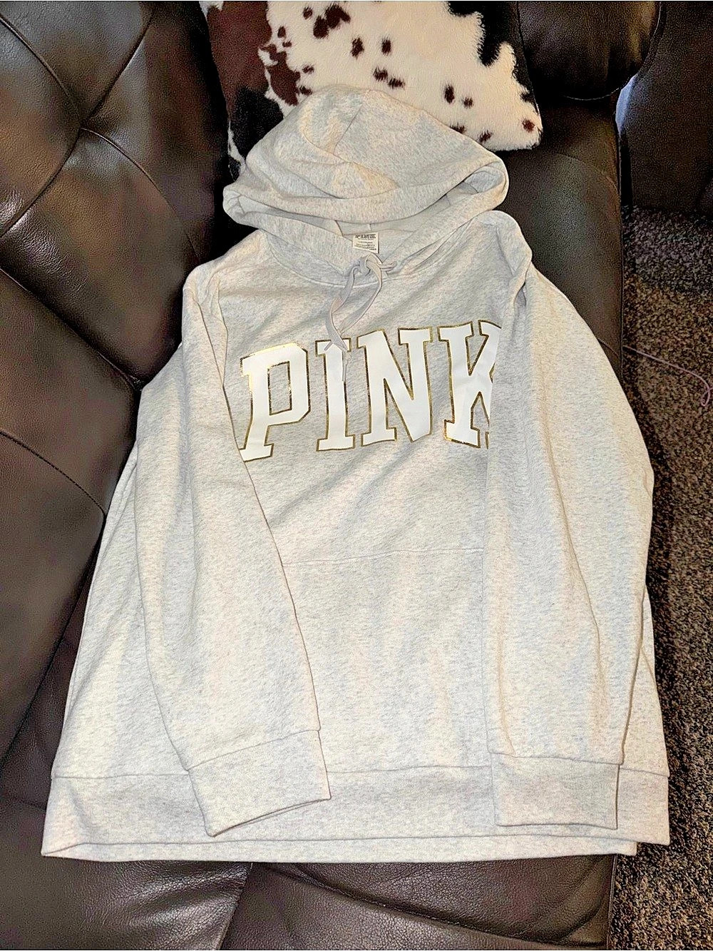 Victoria's Secret PINK Victoria's Secret Gold Foil Logo Campus Hoodie Gold Foil